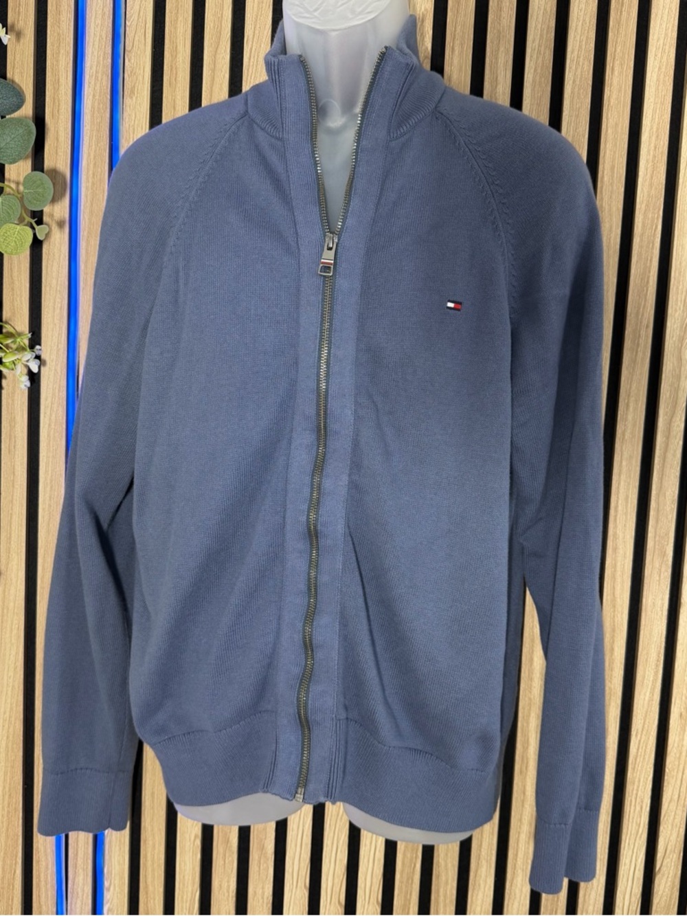 Tommy Hilfiger Men's Steel Blue Full-Zip Sweater Zipper Jacket Cotton (M) size